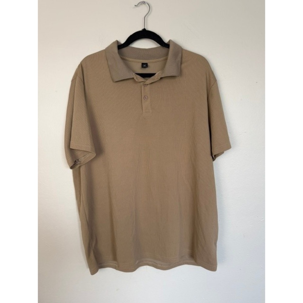 Manfinity Mens 2XL Tan Khaki Ribbed Short Sleeve Polo Shirt Casual Top